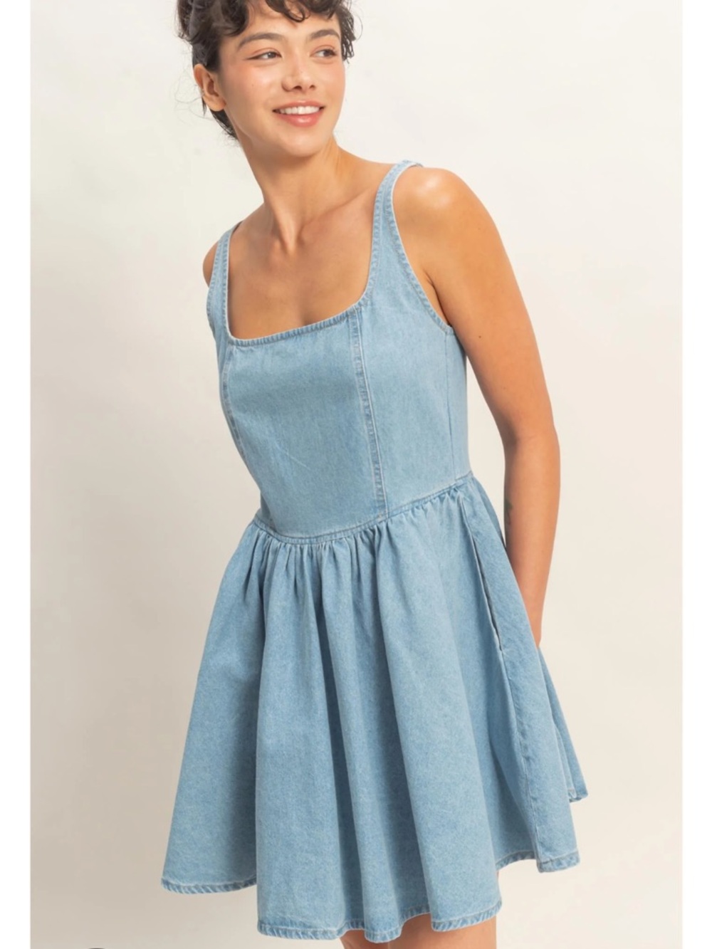 NEW Double Zero Scoop Neck Denim Mini Dress Large 100% Cotton Size L
